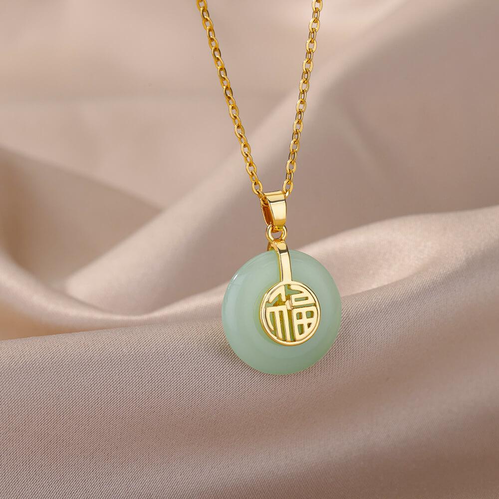 Stainless Steel Green Stone Necklaces For Women Gold Color Chain Stone Opal Oval Pendant Necklace Classic Aesthetic Jewelry Gift