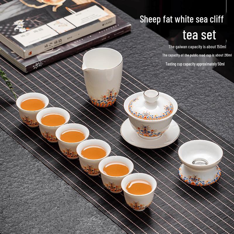 Cha Xun Mutton-fat Jade Enamel Ceramic Gongfu Tea Set