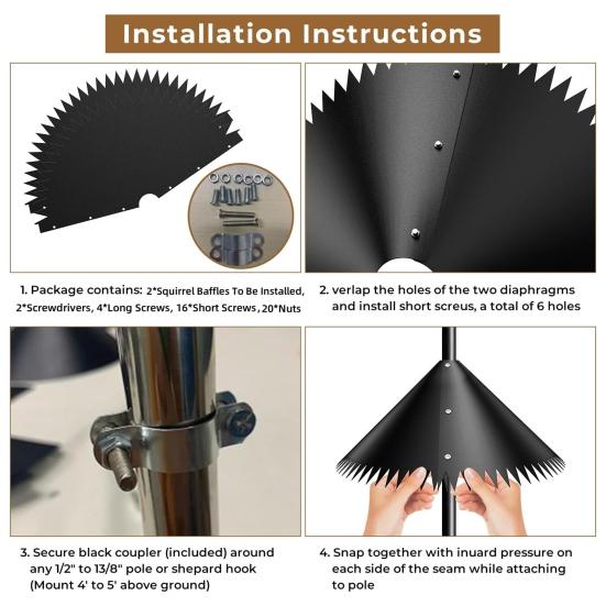 Bird Feeder Baffle Durable Weather-Resistant Rotatable Design Simple Installation Outdoor Pole Mount Squirrel Proof Guard Stopper