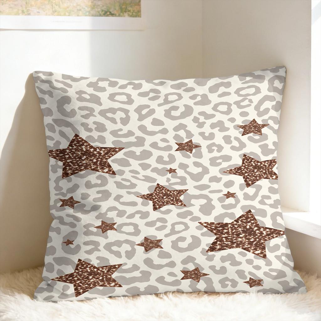 Leopard Print Star Pattern Pillow Case Retro Trendy Pillow Cover Square Pillowcases For Chair Sofa Home Decor
