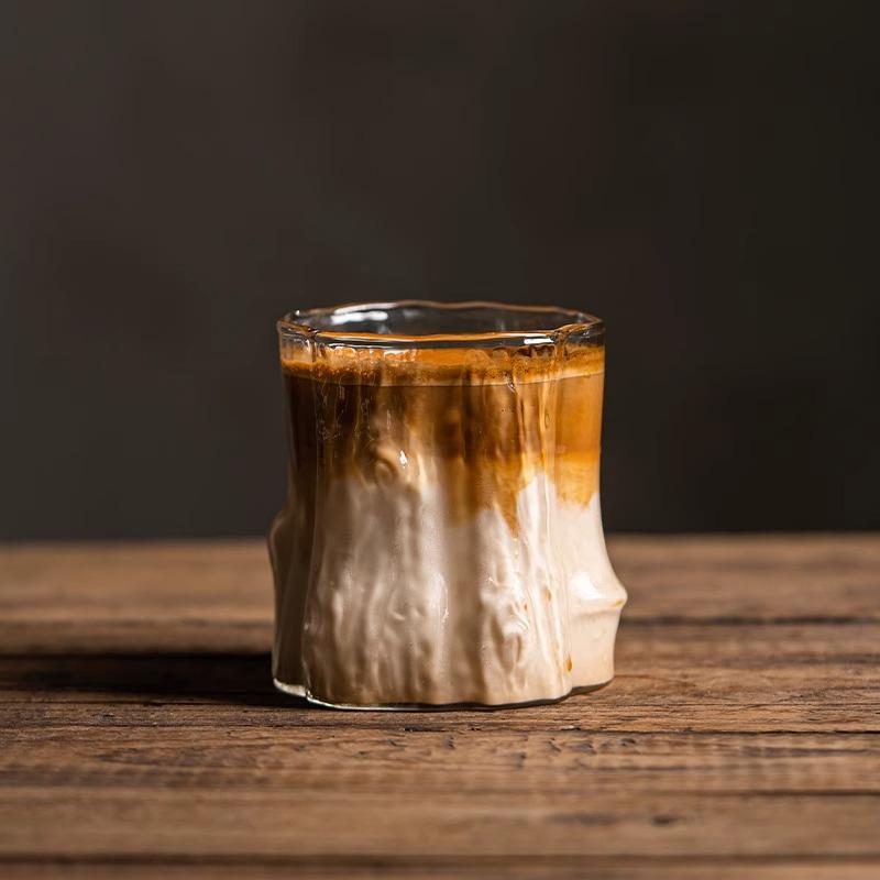 Borosilicate Glass Heat-Resistant Cup: Iced Americano & Milk Coffee with Bark Pattern