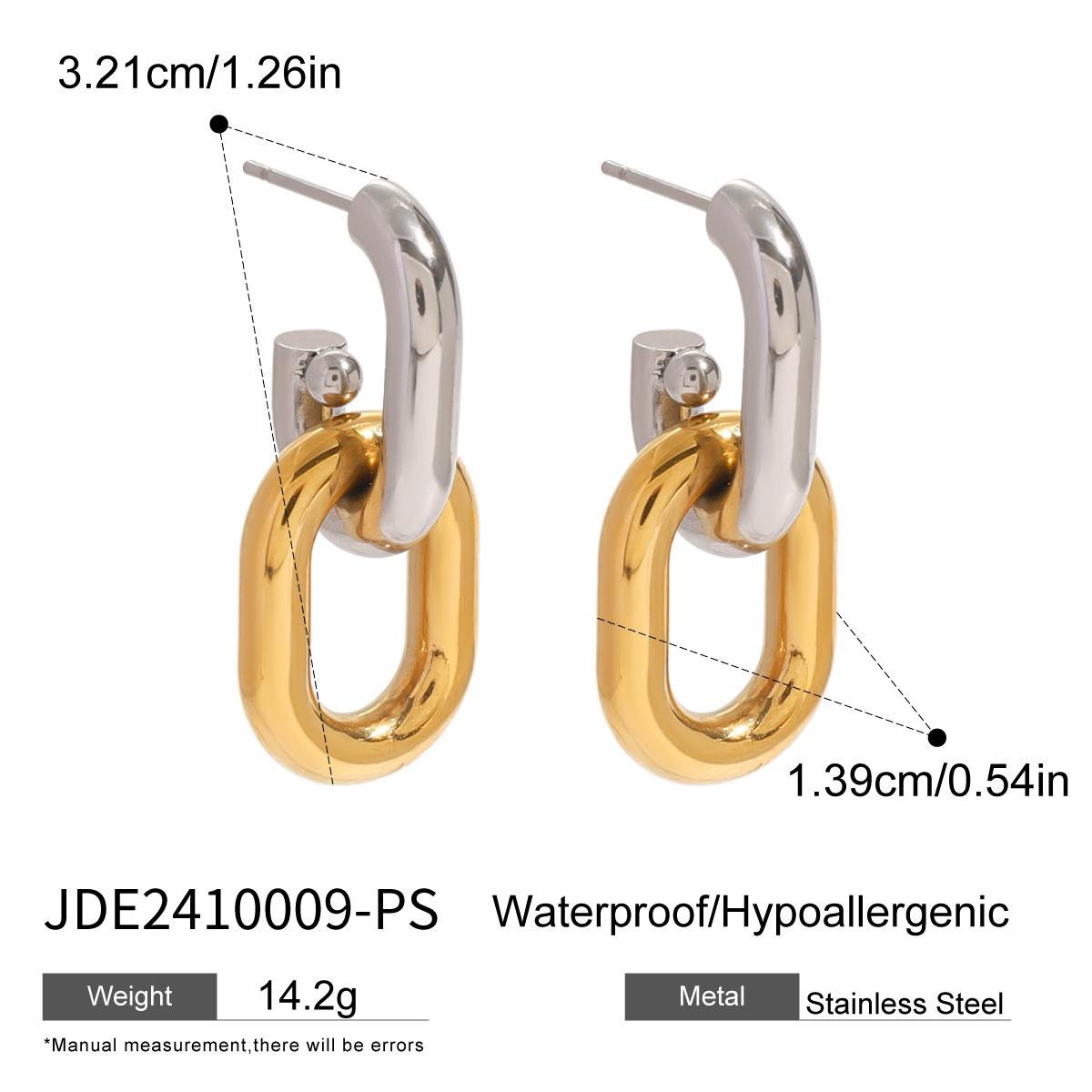 New Arrival Fashion 18K Gold Silver Design Stainless Steel Two Tone Chain Hoop Earring Retro Knocker Earrings Ins Style золотой