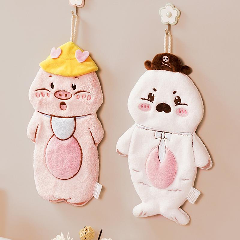 Funny Kitchen Towels Soft Cute Hand Towels For Bathroom Coral Fleece Absorbent Bath Towels Puff Hand Towels With Loop For Home