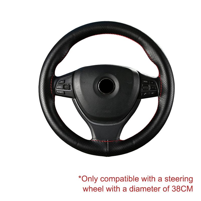 Leather Hand Sewing Steering Wheel Cover Universal Braid Steering Wheel Cover 38cm  Genuine Cowhide Leather with Needles Thread