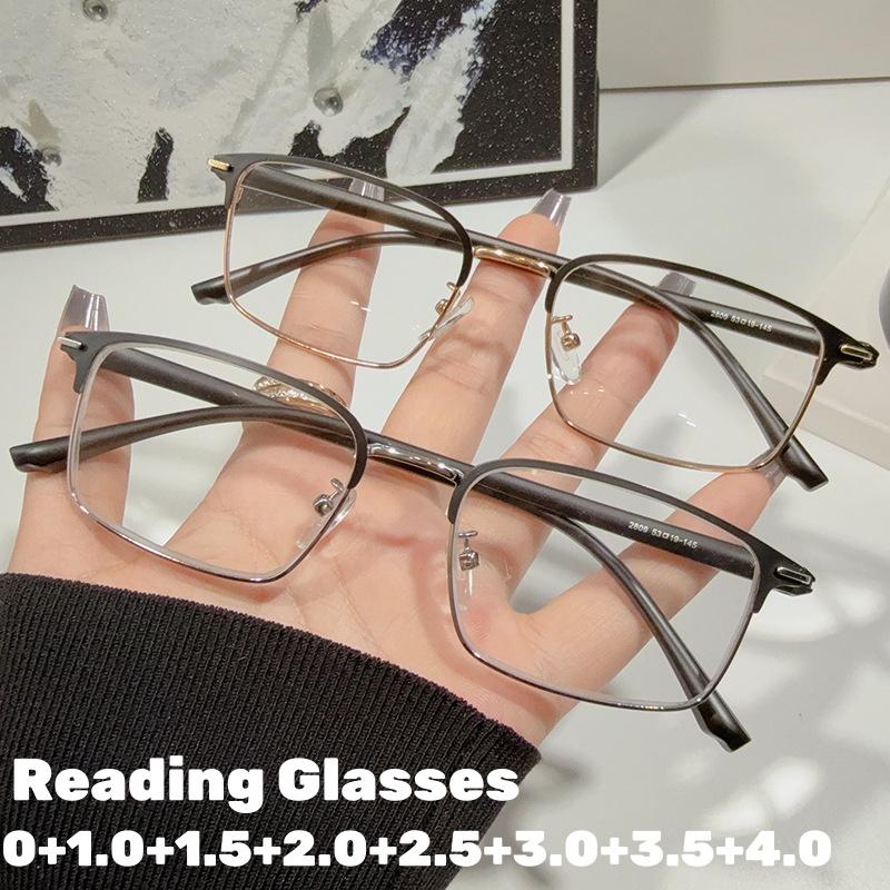 Business Style Reading Glasses for Women Men Unisex Transparent Square Metal Frame Far Sight Eyewear HD Lens Eyeglasses Diopter