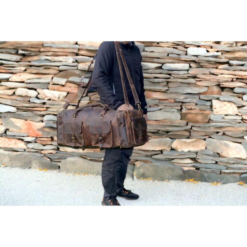 Personalized Leather Duffle Bag Travel Carry On Luggage Overnight Gym Weekender Handmade Duffel Bag Groomsmen Gift Oversized Christmas Gift