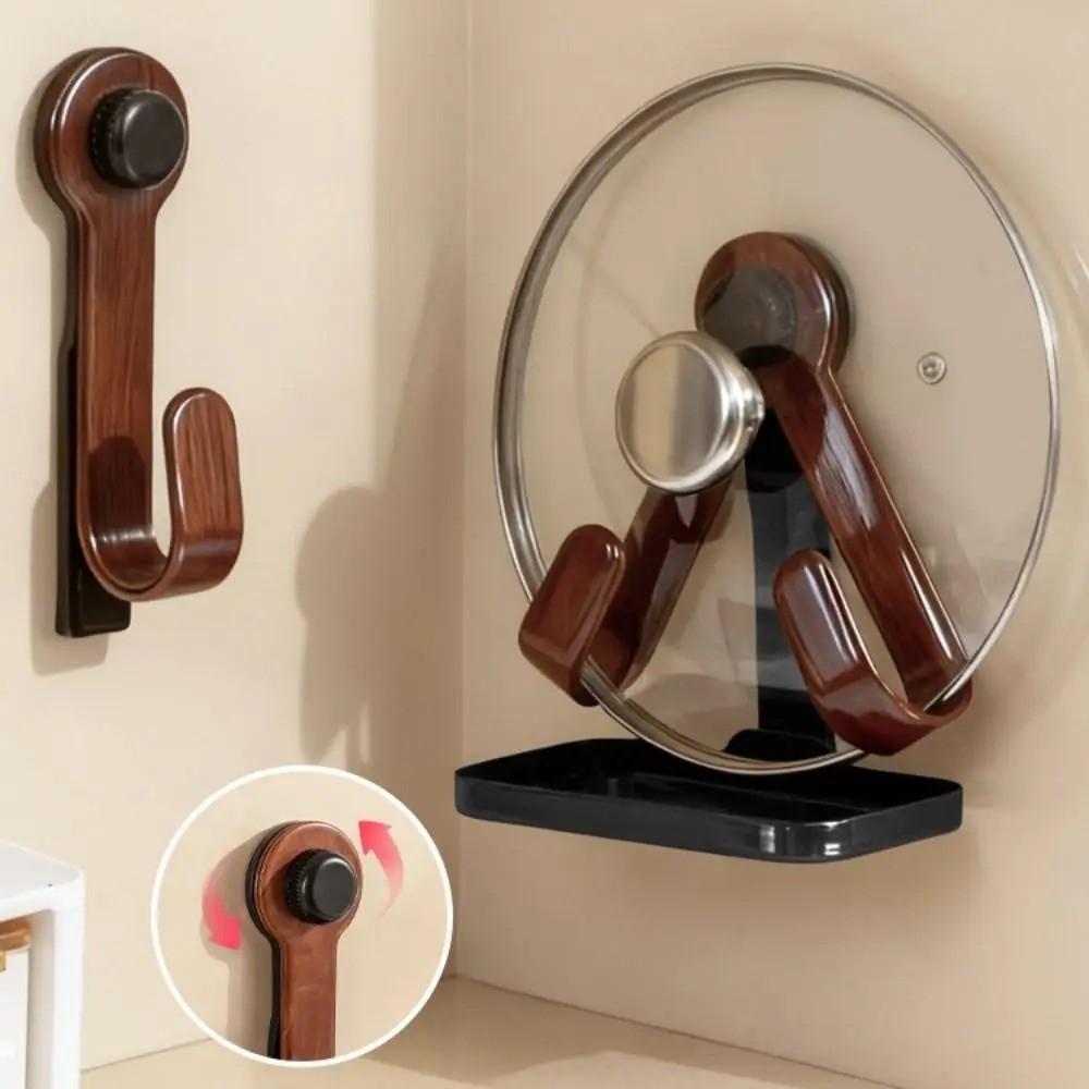 Suction Cup Pot Lid Rack Wall Mounted with Draining Tray Pot Cover Drain Holder Punch-free Space Saving Pot Lid Bracket Kitchen