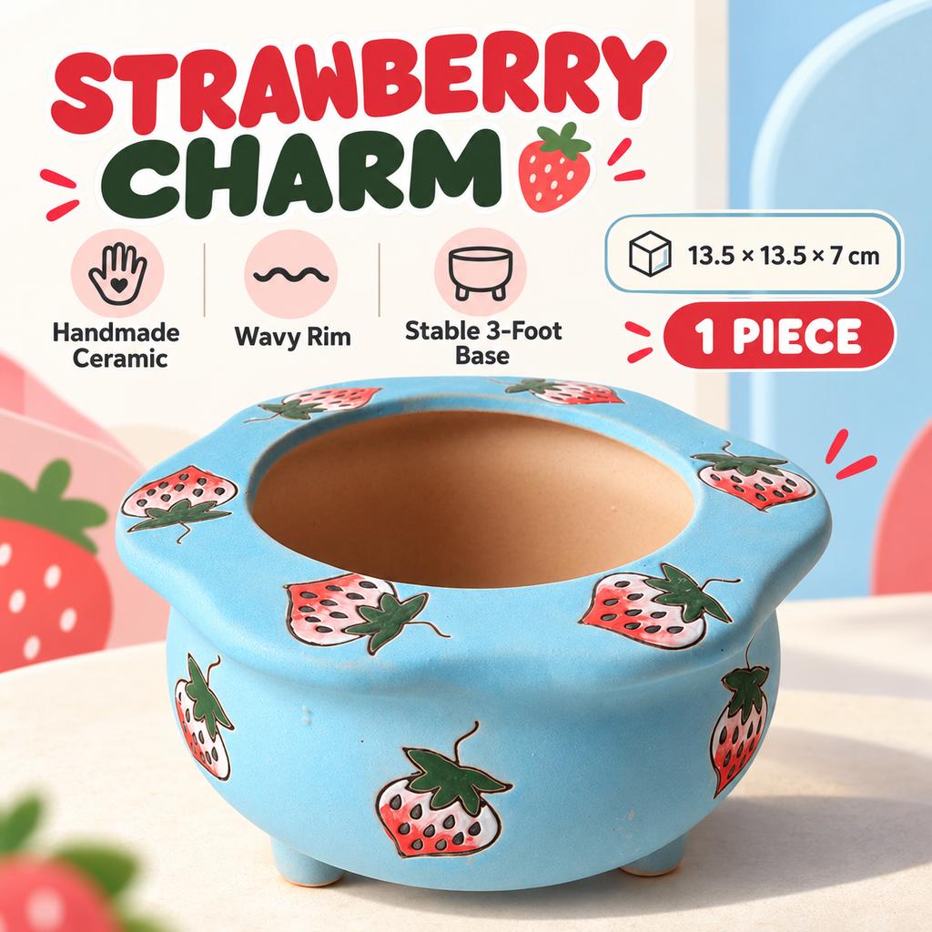 Korean Style Hand-Painted Strawberry Ceramic Flower Pot