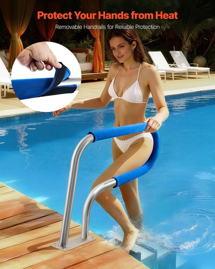 Pool Rail, 78.8 x 55.8 cm Pool Handrail, 100kg Load Capacity Heavy Duty 304 Stainless Steel Swimming Handrail, Detachable Nonslip Sleeve, Rich