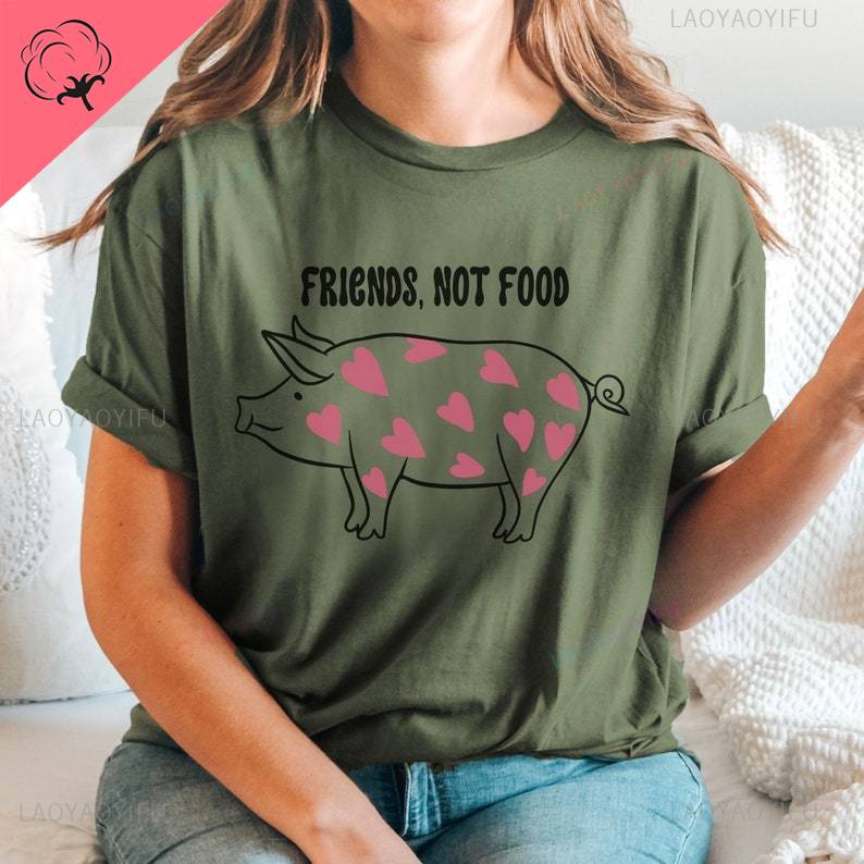 

Animal Rights Unisex Vegan T-Shirt Friends Not Food Vegan Shirt Vegetarian T Shirt Harajuku Streetwear Cotton Tee Dropshipping 4XL