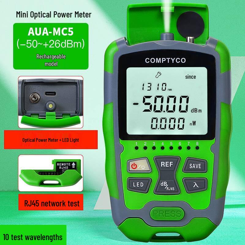 Three-in-One Network Optical Power Meter Tester AUA-MC7/M5: Mini Optical Wave Meter & Light Source Inspection (-70~+10dBm)