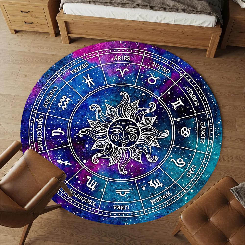 1pc Astrology Zodiac Round Chair Mat Area Rug - Non-Slip, Floor Mat for Office, Bedroom, and Indoor Decor C1125418