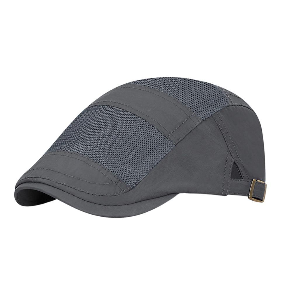 Fashion Summer Beret Hat Mesh Breathable Adjustable Sun Cap Quick-drying Solid Color Cabbie Hat Men Women темно серый