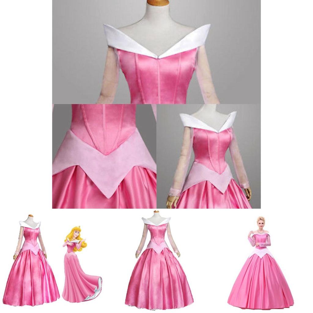 Enchanting Pink Sleeping Beauty Aurora Gown Costume For Women With Puff Sleeves