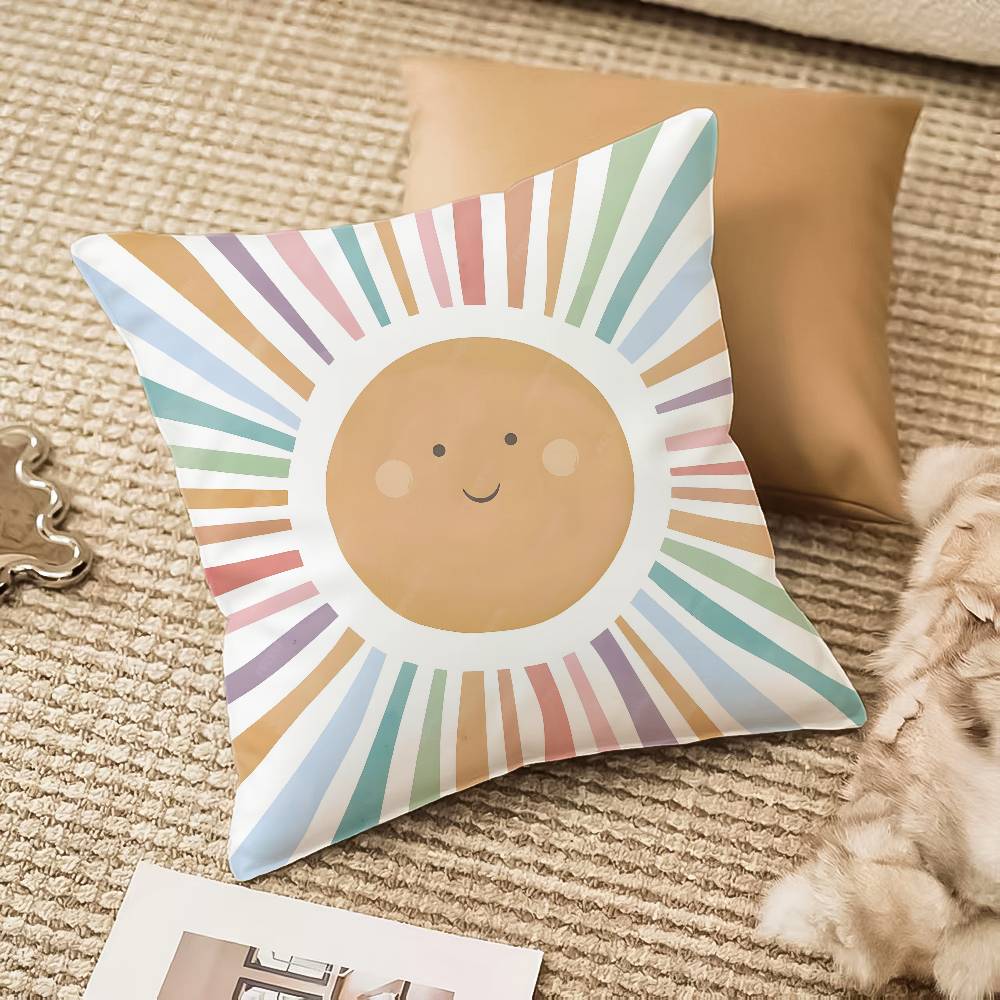 Cartoon Rainbow Sun Pillow Case Anti-dustmite Invisible Zipper Sofa Bed