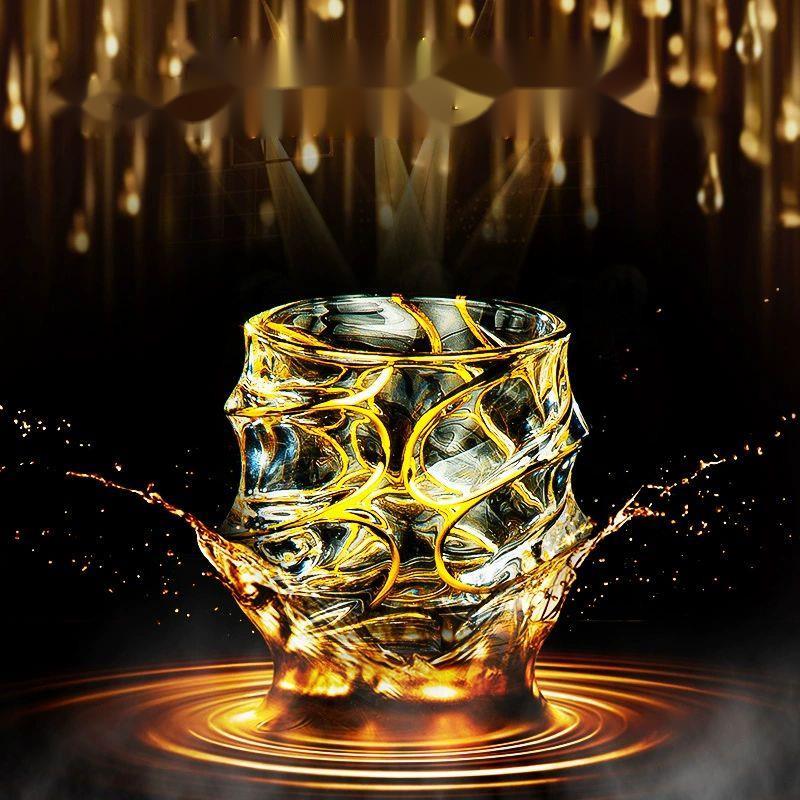 Luxury Whiskey Glass With Golden Line Luxurious Crystal Glasses Painted Brilliant Multi-purpose Wine Cup Beer Cocktail Tumbler