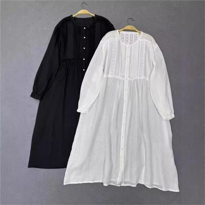 Japanese Autumn Accordion Pleats Lace Long-sleeved Dresses Vintage Casual Loose Simple Women Dress