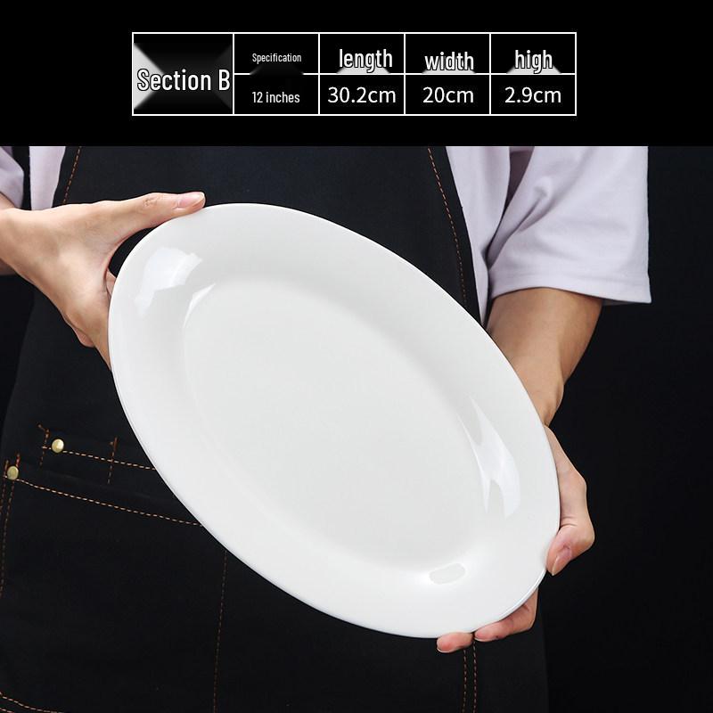 Hui You Da Große ovale Keramik-Fischplatte (14/16/18 Zoll) - Verdickter reinweißer Teller für Hotels und Restaurants