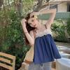 Design Sweet Hot Girl Ruffled Stitching Halter Vest Women's Vacation Off-the-shoulder Loose Sleeveless Top