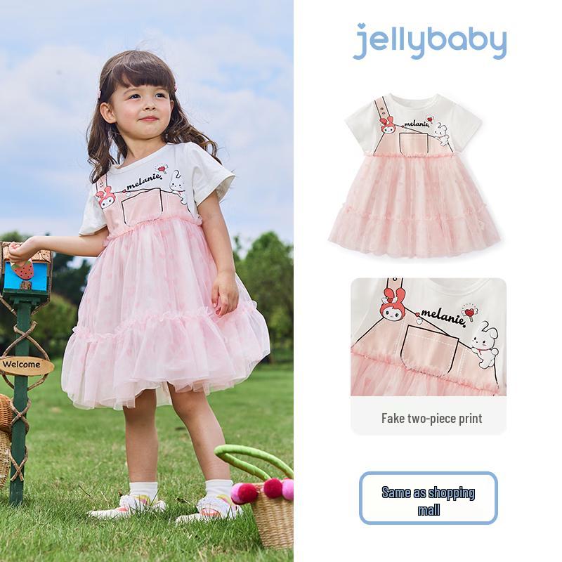 Летнее платье-принцесса с сеткой для девочек JELLYBABY (имитация двух peças) 90