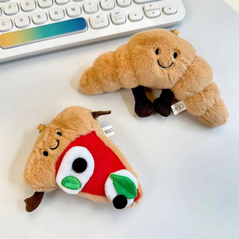 Cute Croissant Pizza Burrito Bread Creative Plush Doll Keychain Backpack Pendant