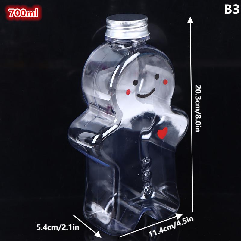 1 PCS Christmas Gingerbread Man Candy Jar Sealed Plastic Juice Drink Bottle Xmas Party New Year Gingerbread Man Drink Container
