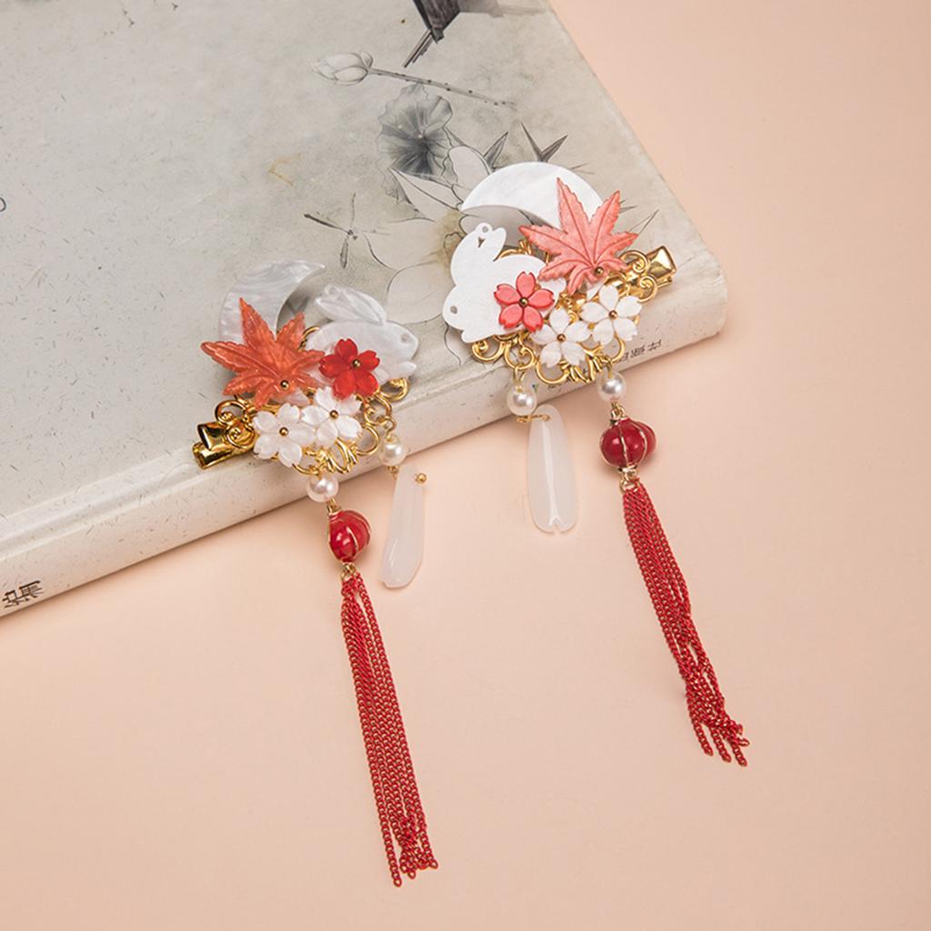 Ancient Vintage Tassel Hairpin Chinese Style Glass Colored Flower Hair Clip For Women Girls Elegant Hanfu Jewelry Hair Accessory