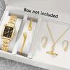 Popular Light Luxury Niche Women'S Watch Set, Female Student Fashion Square Watch Jewelry 6-Piece Set