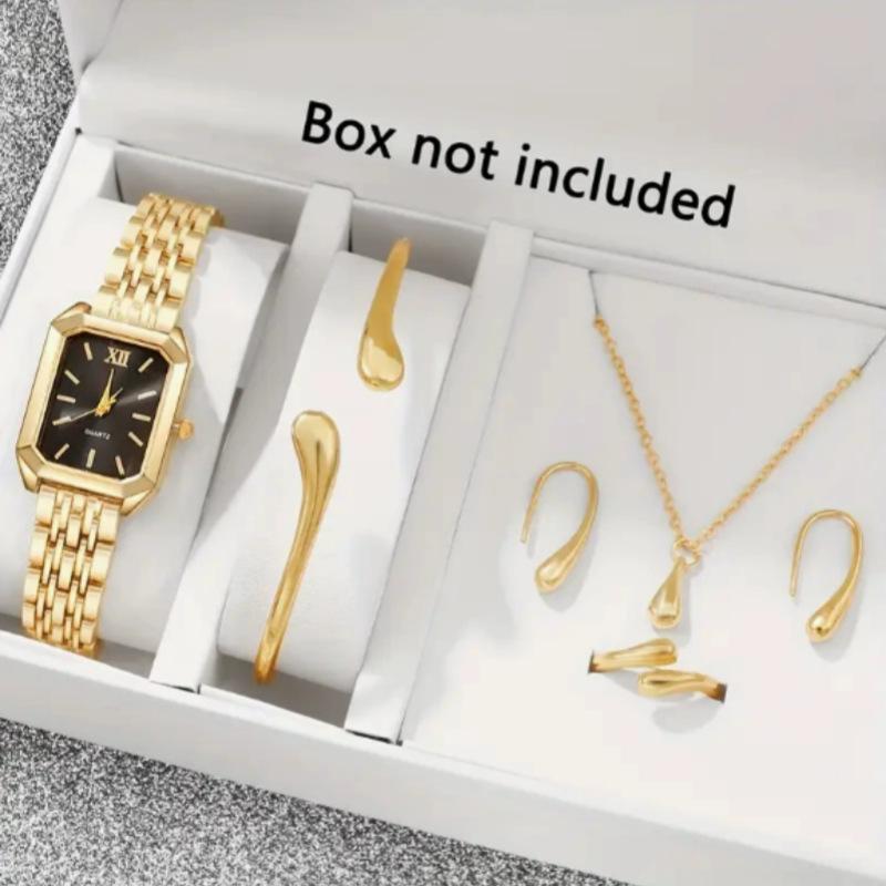 Popular Light Luxury Niche Women'S Watch Set, Female Student Fashion Square Watch Jewelry 6-Piece Set
