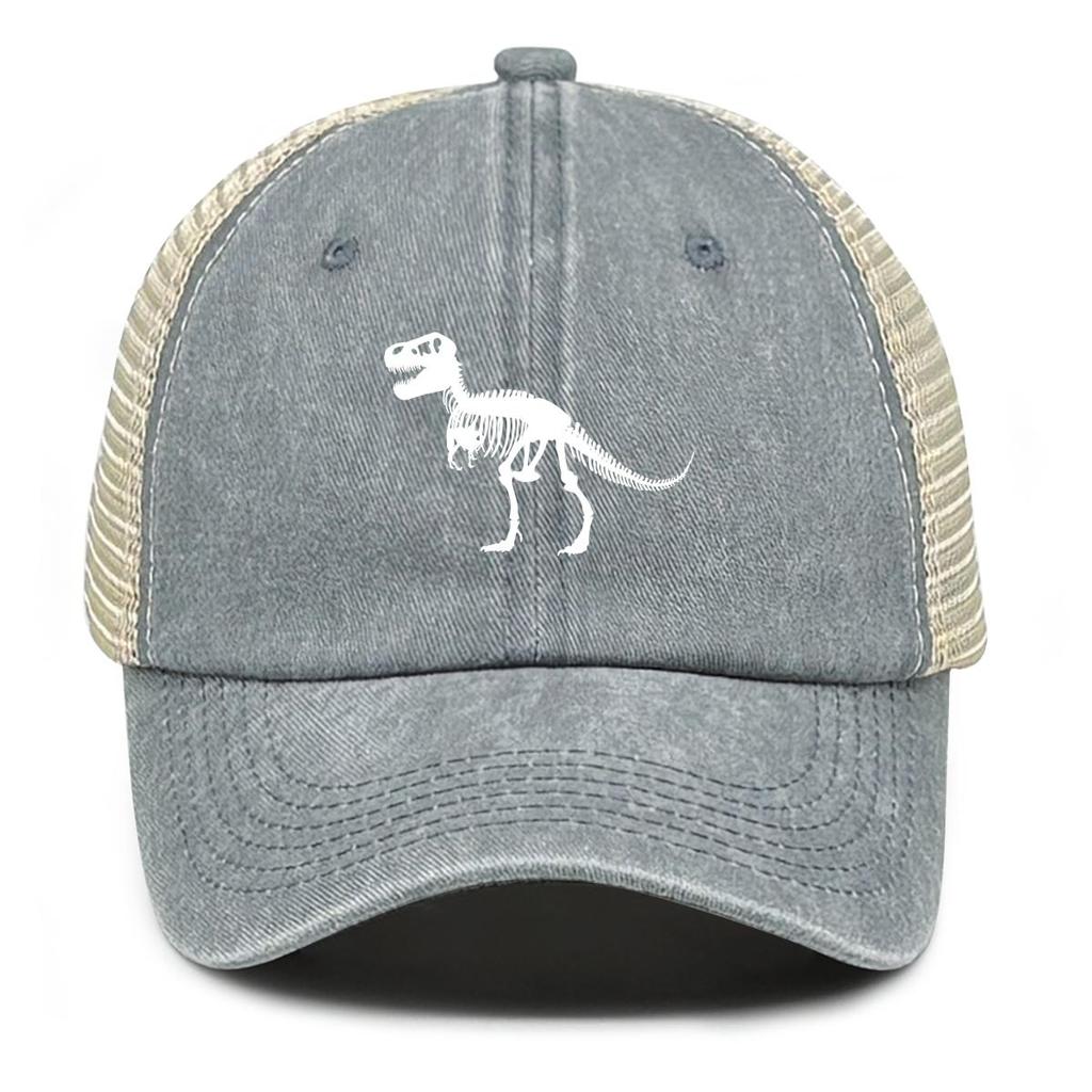 Pure White Dinosaur Print Snapback Trucker Hat, Animal Man's Cap Vintage Solid Color Non-Stretch Fabric Headwear Adjustable Baseball Cap