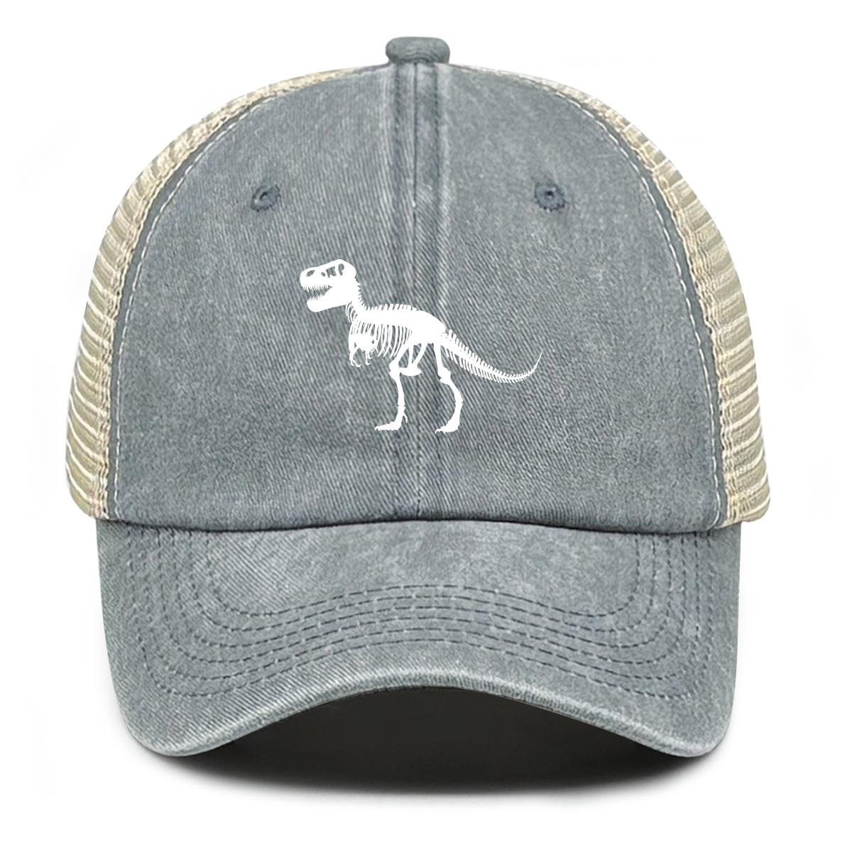

Pure White Dinosaur Print Snapback Trucker Hat, Animal Man s Cap Vintage Solid Color Non-Stretch Fabric Headwear Adjustable Baseball Cap as the picture серый