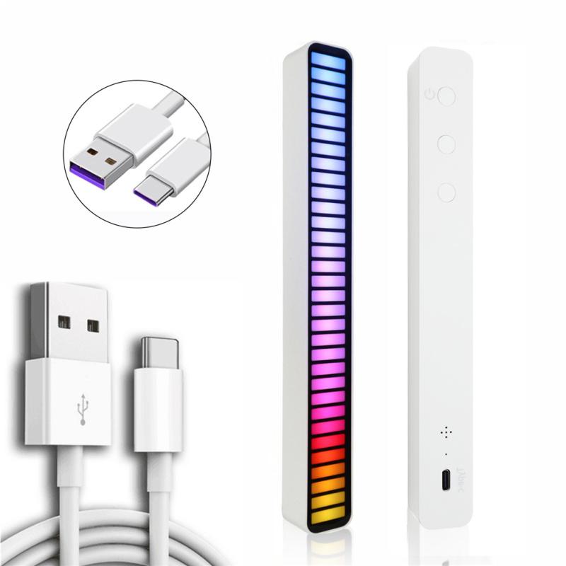 

32 светодиодных RGB-света для управления звуком, активируемый голосом, звукосниматель, музыкальный ритм, звуковой реактивный светодиодный свет
