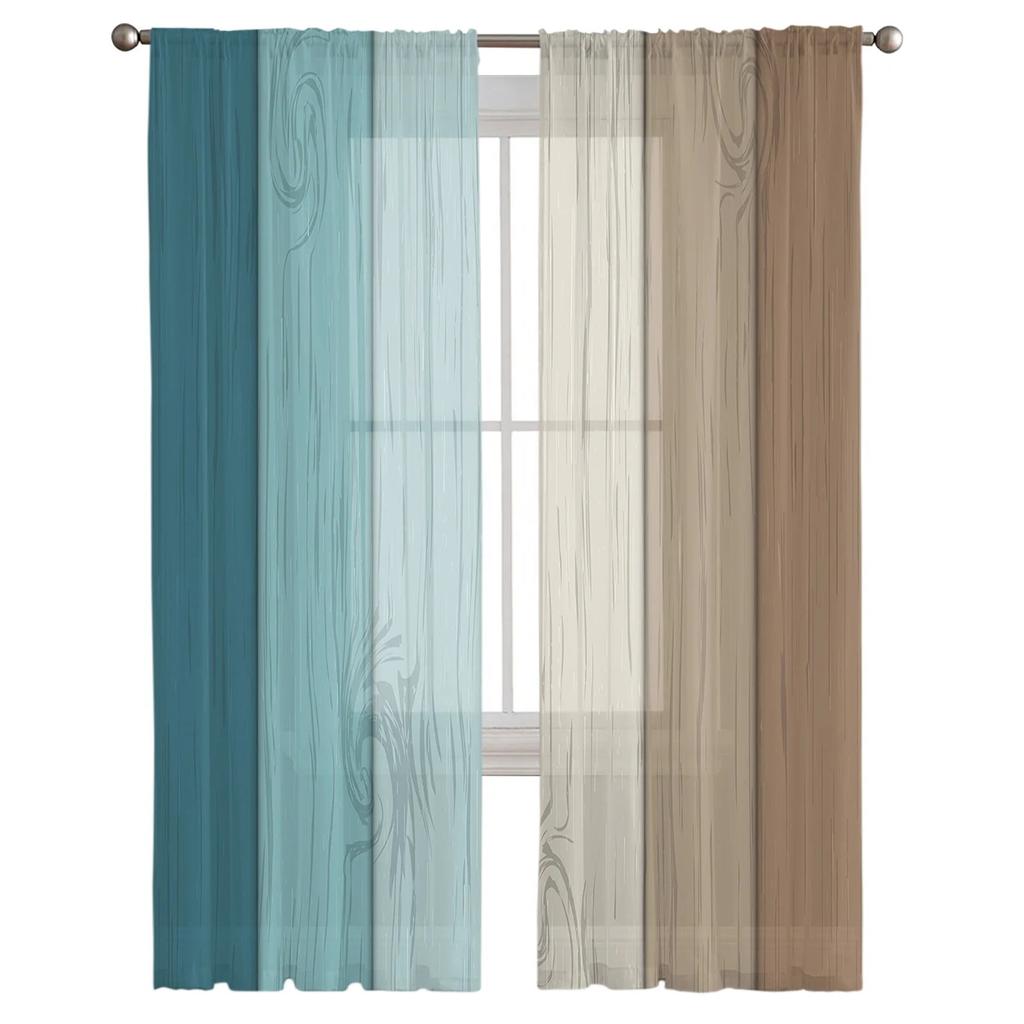 Retro Gradient Wood Grain Fashion Tulle Zasłony do Sypialni Hall Decor Szyfonowa Zasłona na Balkon Kuchnia Dom Zasłony