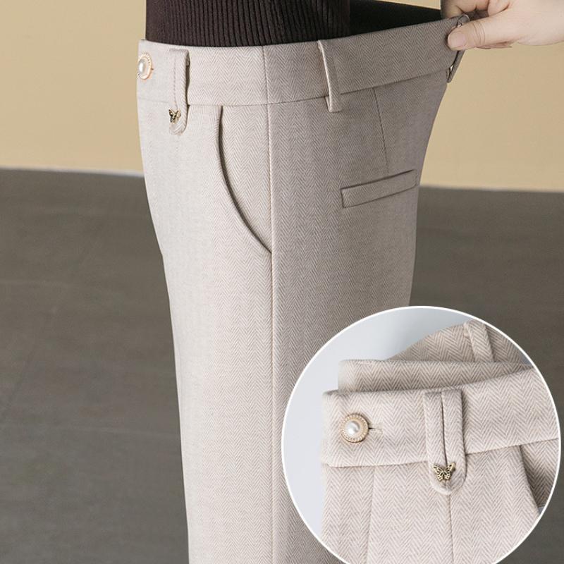 Woolen Straight-leg Pants Women's High-waisted Autumn and Winter Plus Velvet Thickened Warm Mother Casual Pants Trousers