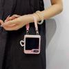 For Samsung Galaxy Z Flip5 5G Case Retro Rhombus PU+PC Phone Cover with Love Pendant and Strap