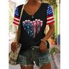 Independence Day Patriotic Women's T Shirt Flag Flag National Flag Casual Red White And Blue Short Sleeve