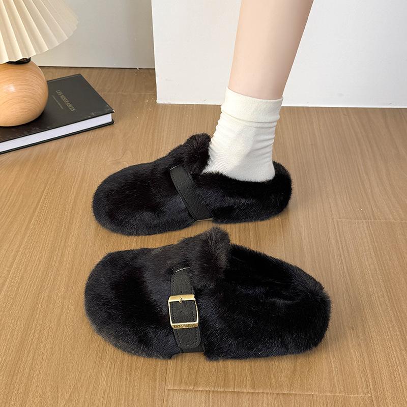 Mao Mao Slippers Women's Outer Wear 2025 New Autumn and Winter One-pedal High-end Mink Plush Cotton Slippers