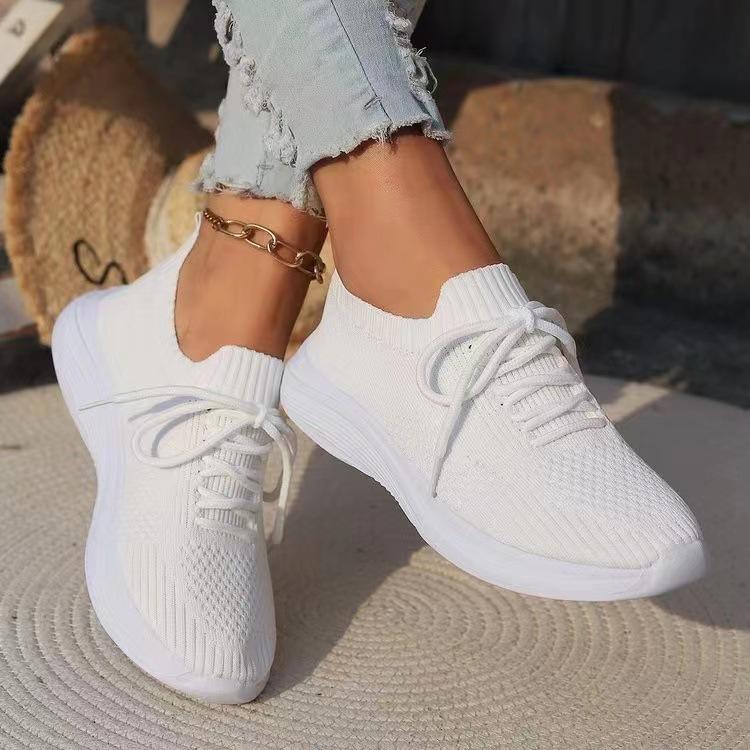 Women Casual Single Shoe Large Size Thick Sole Solid Color Front Lace Up Fly Woven Shoes for Women