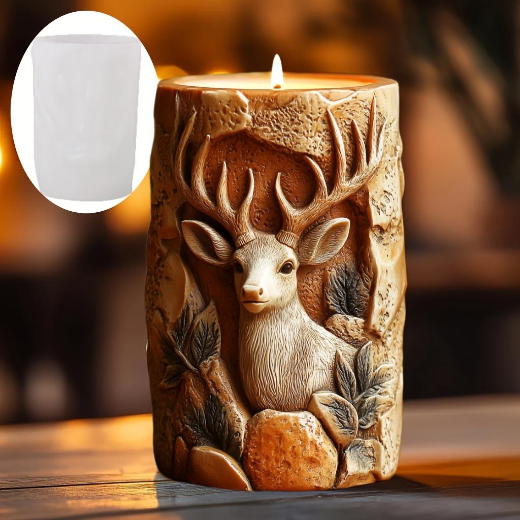 Diy Sika deer flower relief cylindrical candle silicone mold  spring and summer Sika deer stone relief cylindrical resin mold