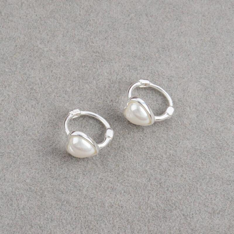 Heart Earrings Silver Mini Pearl One-Touch