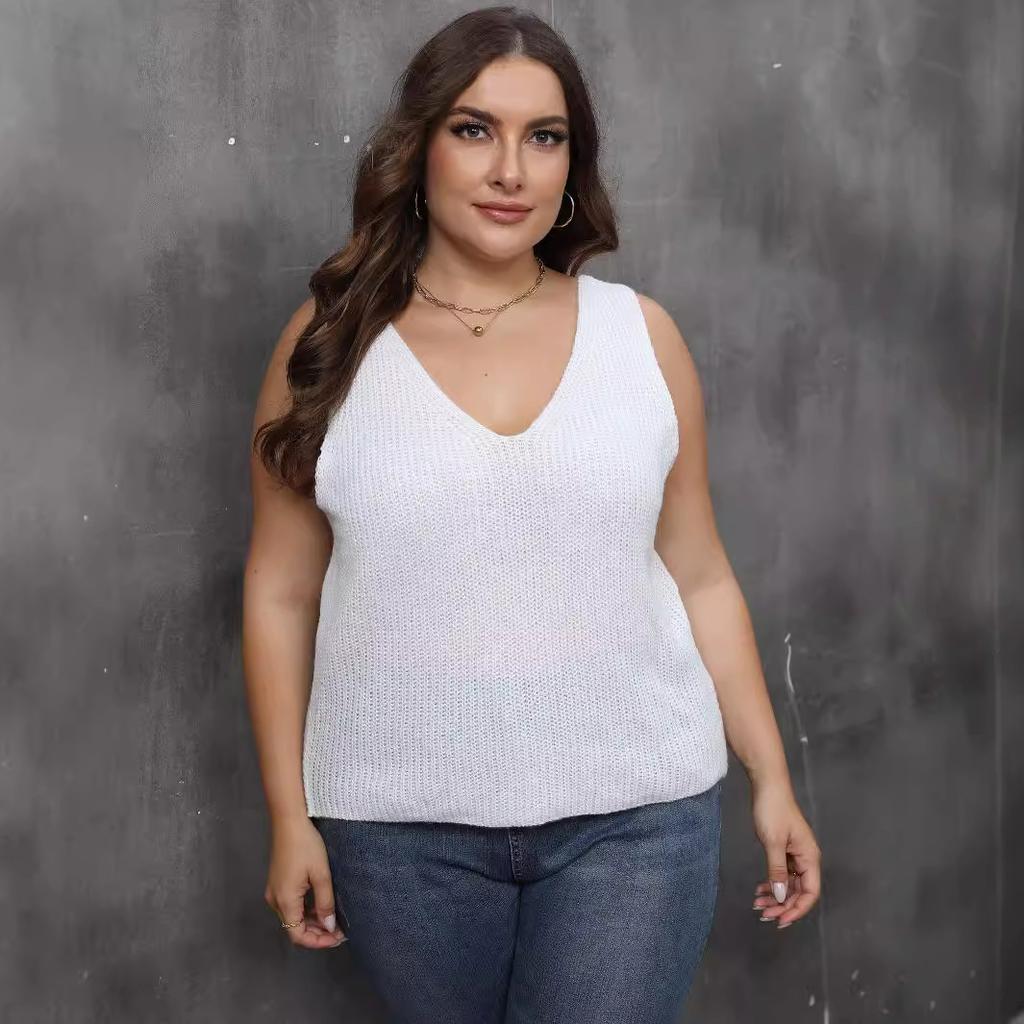 Women's Autumn and Winter Large Size V-neck Casual Bottom Woven Sweater