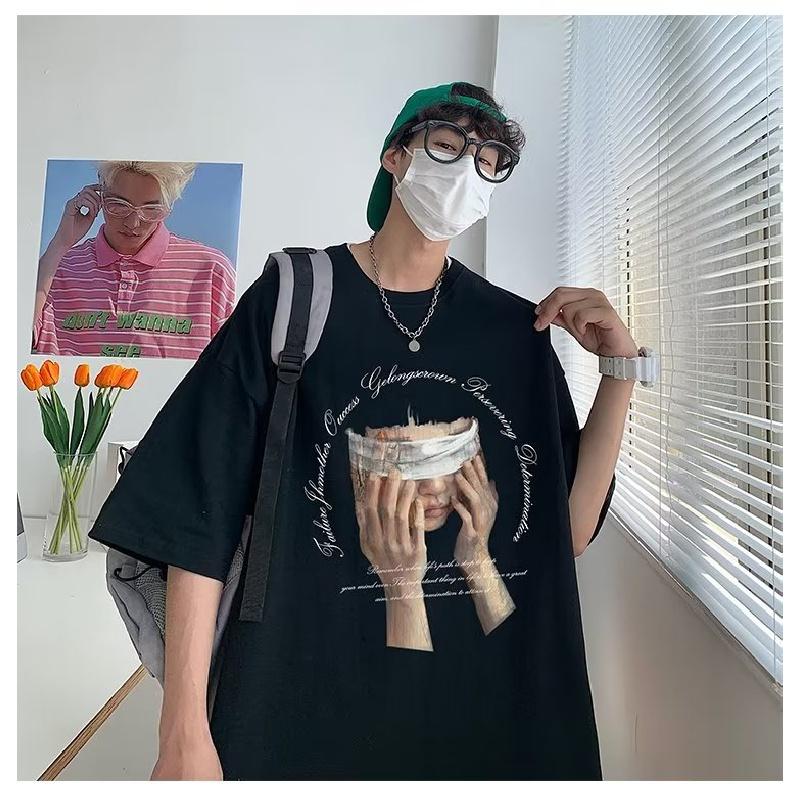 M-5XL Men's Short-Sleeved T-shirt Men's Fashion Brand Big TEES Loose Casual Tops 5XL Trendy Man Round Neck