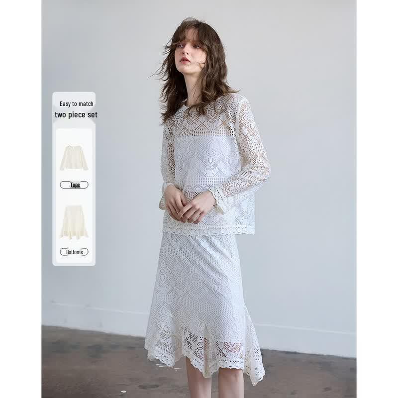 Women s Retro Hollow Crochet Two-Piece Set XL