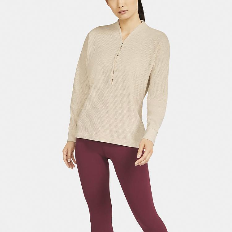 Nike Waffle V-Neck Comfort Casual Pullover Sweater Women Sweater Oatmeal CV9906-141