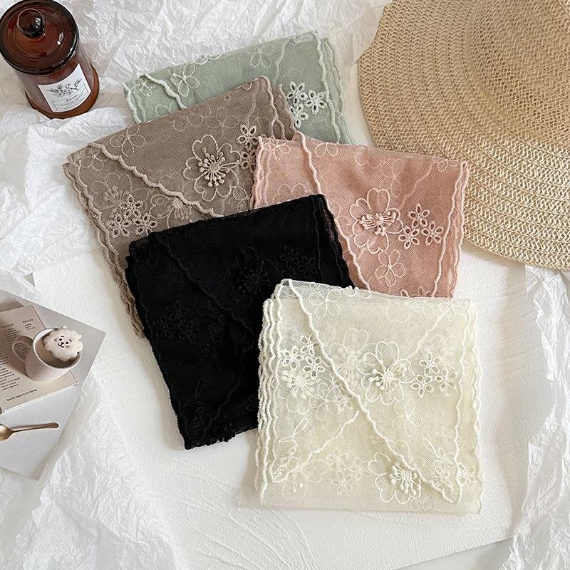 Lace silk scarf high-end three-dimensional relief embroidery embroidery silk scarf versatile neck protection small scarf scarf decorative belt