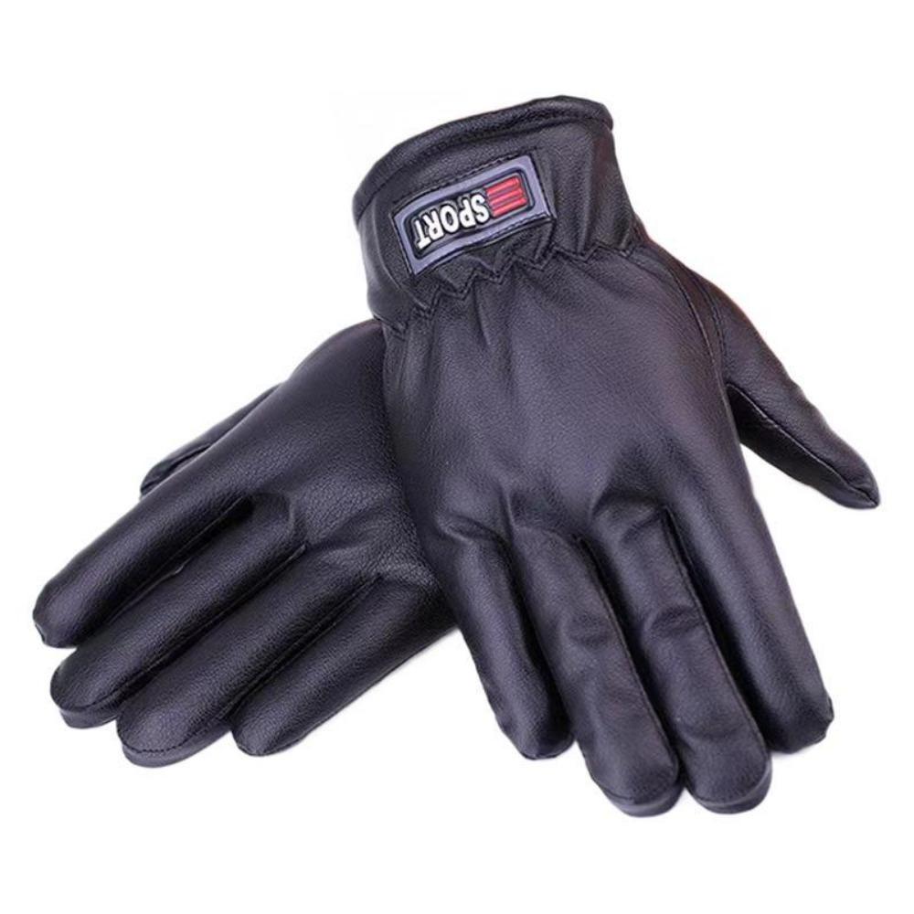 Touch screen warm windproof leather gloves men's winter black imitation deerskin large cotton thickened cycling non-slip velvet new