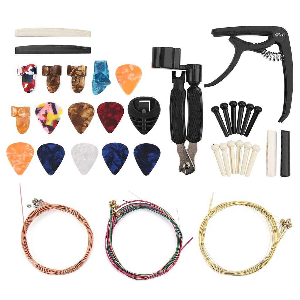 36PCS Set Guitar Strings Changing Accessories Including Capo Winder Cutter Thumb Pick Nut Bridge