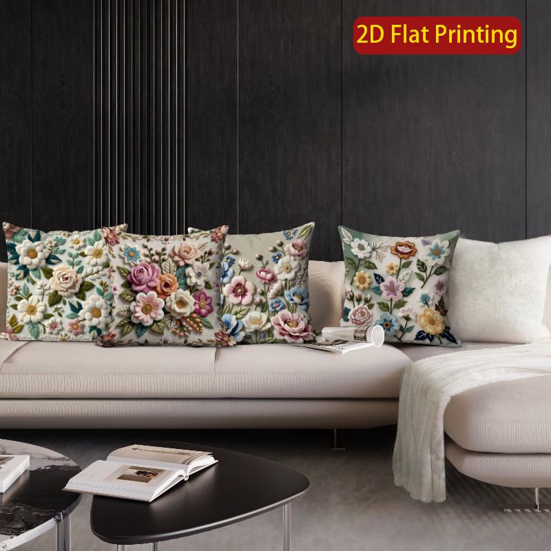 2D Vintage Embroidered Floral Throw Pillow Covers Pattern Cushion Cover Suitable For Sofa Bedroom Car Pillow Cover