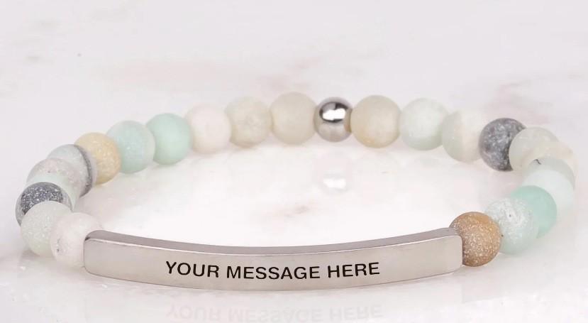 6Mm steel ball obsidian powder chalcedony stainless steel elbow lettering aquamarine bracelet