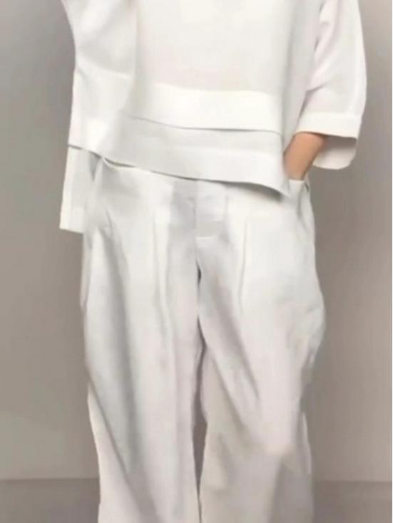 2025 Euro-American Style Solid Color Casual Two-Piece Set: Crew Neck Top & Mid-Waist Pocket Pants